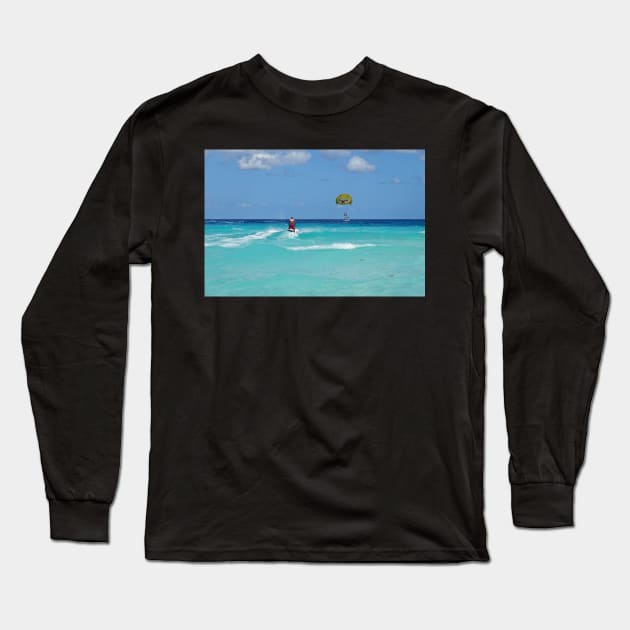 Cancun Beach Jet Skiing on the beautiful blue water Cancun Mexico Long Sleeve T-Shirt by WayneOxfordPh